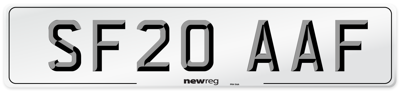 SF20 AAF Number Plate from New Reg